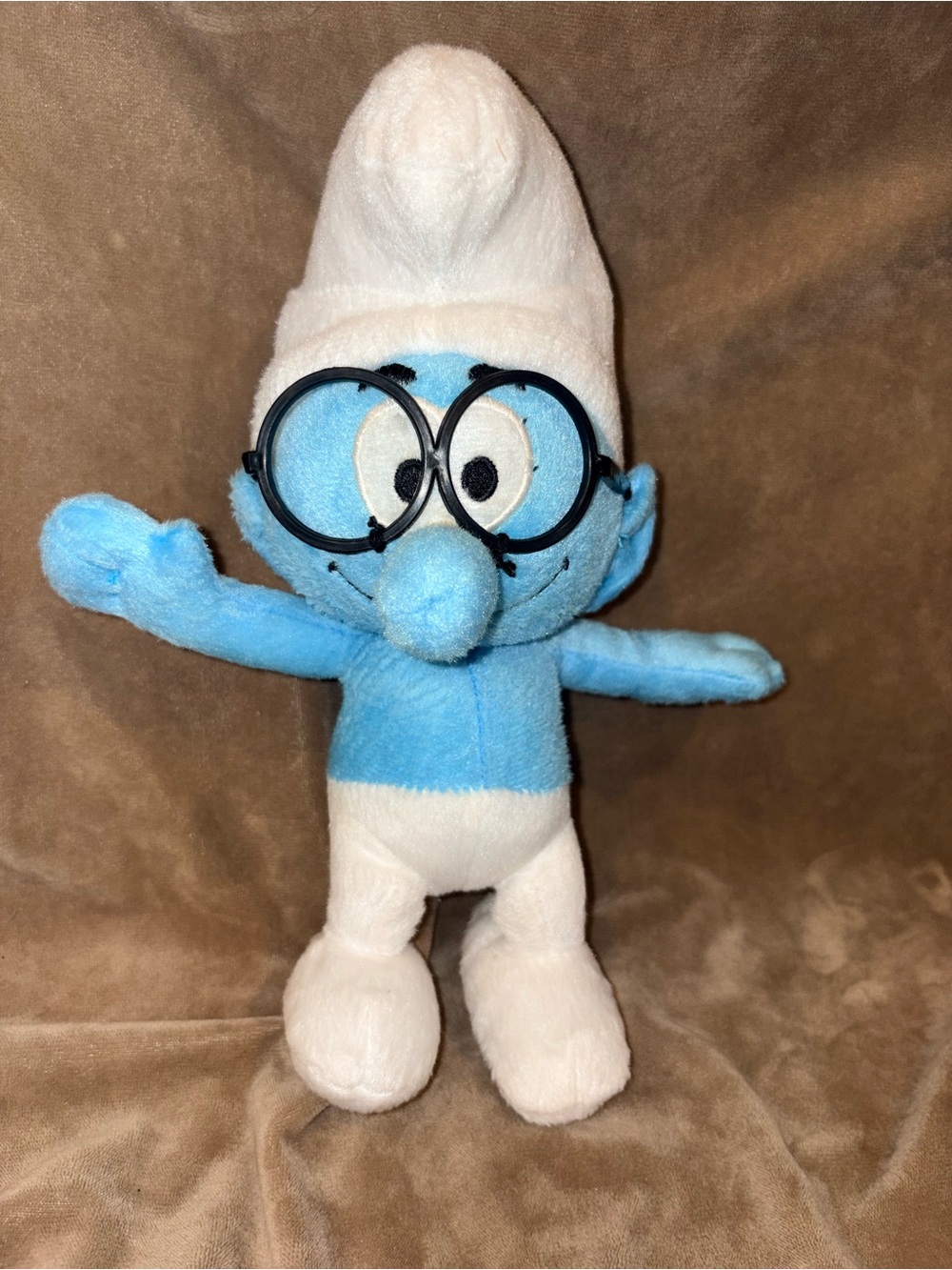 The Smurfs Brainy Smurf Plush 2010 Peyo Plastic Glasses Blue White